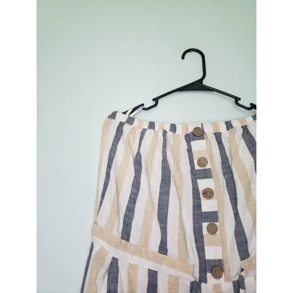 Blue Island Womens Sz L Jumpsuit Strapless Stripe Button Front Drawstring Tie - Picture 4 of 5